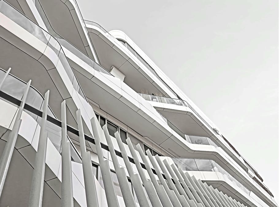 low angle photography of white concrete building, architecture HD wallpaper