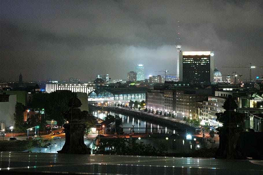 night, a sprew, berlin, long exposure, spacer, twilight, architecture HD wallpaper