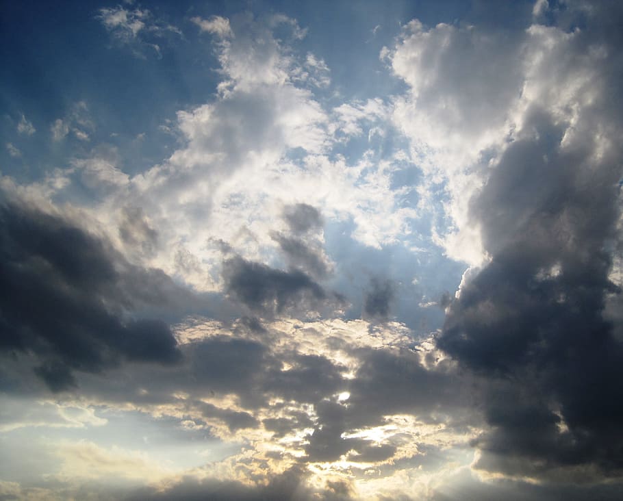 sky, clouds, light, luminous, radiating, dark patches, cloud - sky HD wallpaper