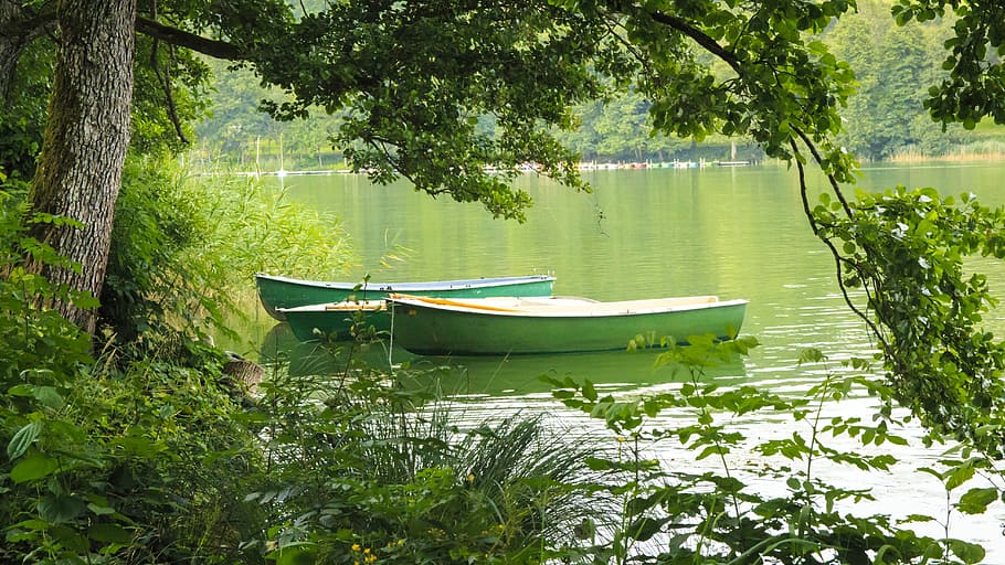 three jon boats on body of water, rowing boat, lake, fun, swim
