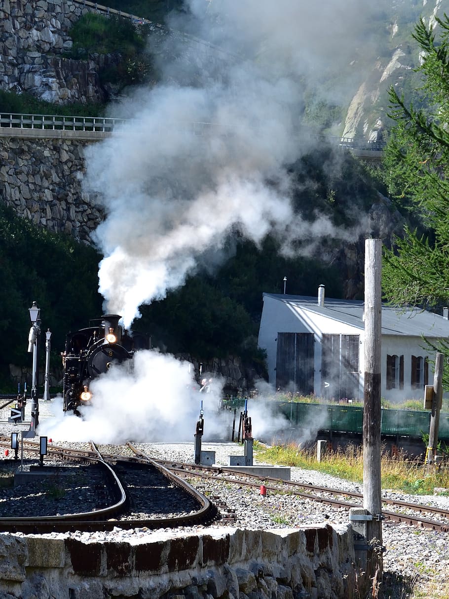 steam railway furka-bergstrecke, gletsch, furka pass, valais, HD wallpaper