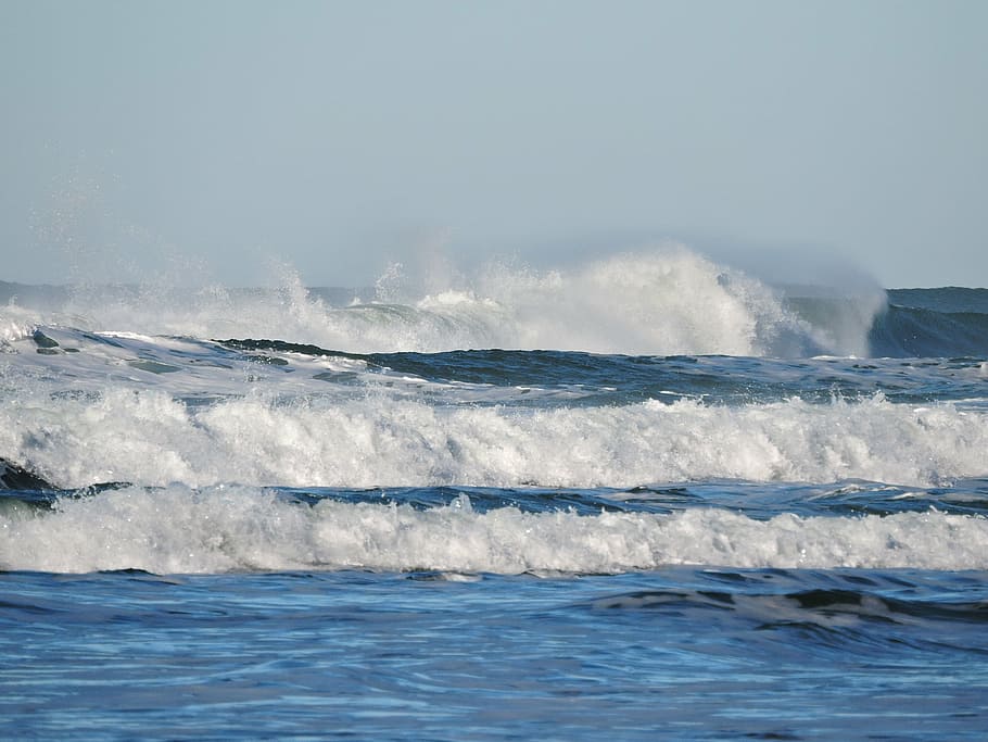 ocean waves under blue sky, beach, pacific, water, sea, nature HD wallpaper