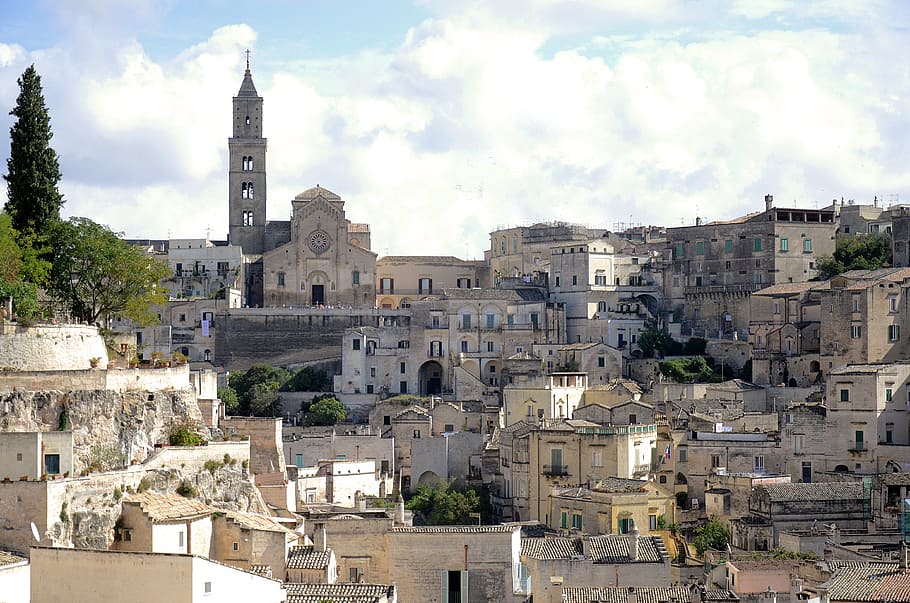 bird's eye view of concrete houses, italy, pouilles, basilicata, HD wallpaper