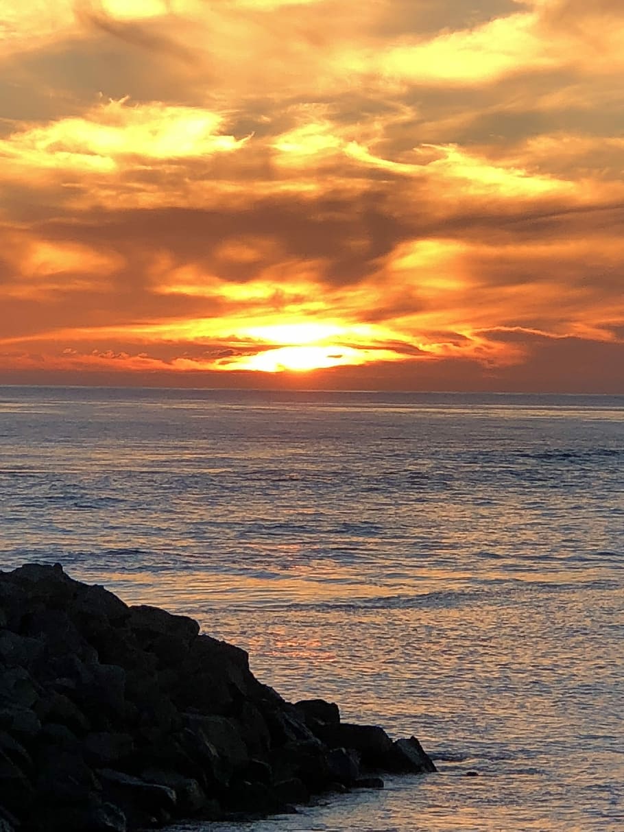 sunset, coastline, beach, sky, sea, water, cloud - sky, beauty in nature HD wallpaper