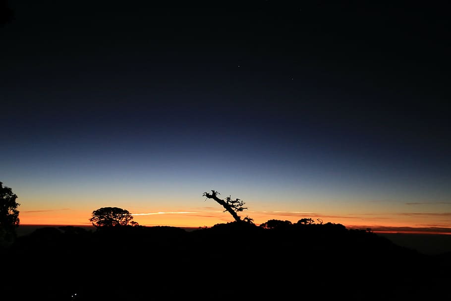 summit, myanmar, mt, victoria, silhouette, sky, sunset, orange color HD wallpaper