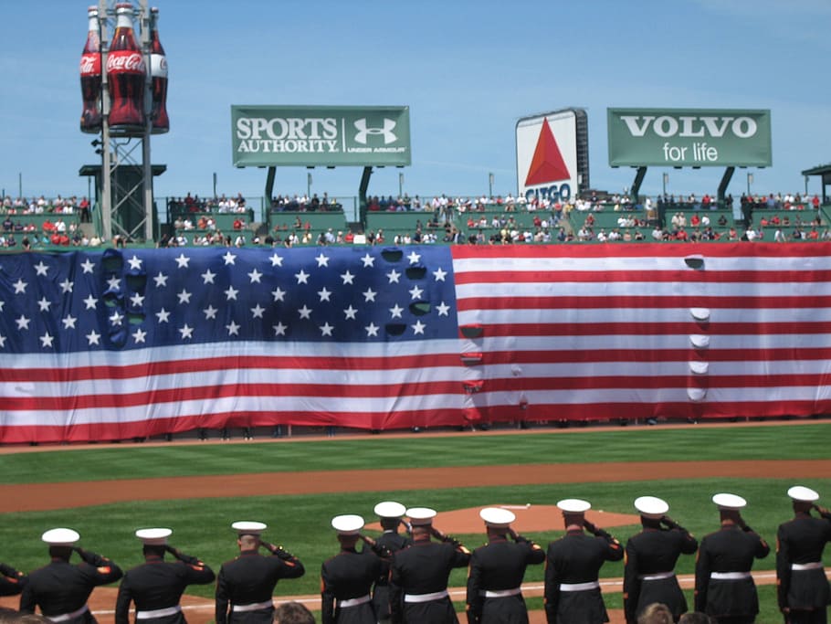 fenway park, boston, massachusetts, baseball, american flag, HD wallpaper
