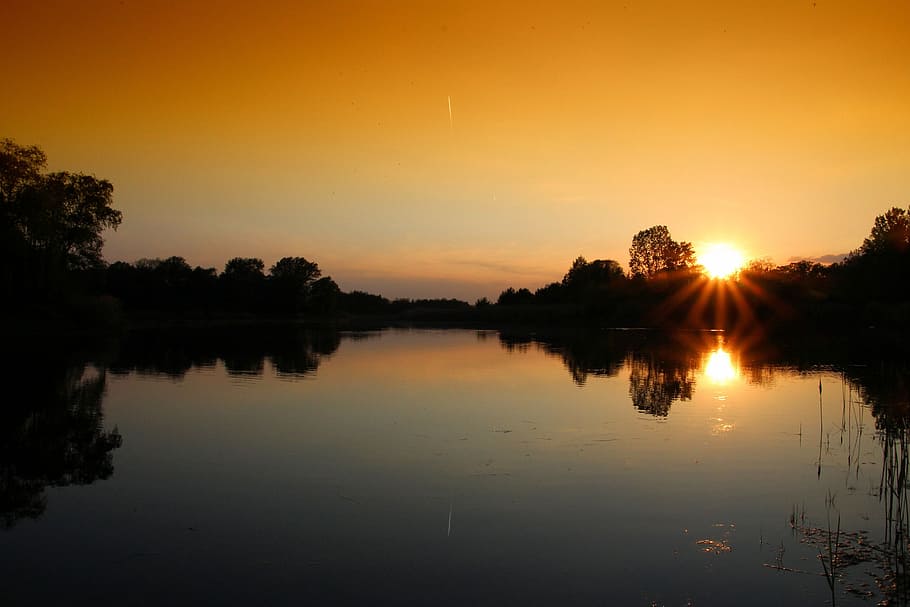 Sunset, Lake, Lake, Forest, Trees, Nature, romance, abendstimmung HD wallpaper