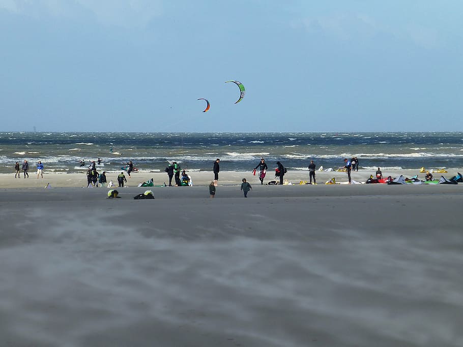 kiters, north sea, saint peter ording, surf, wind, wave, beach, HD wallpaper