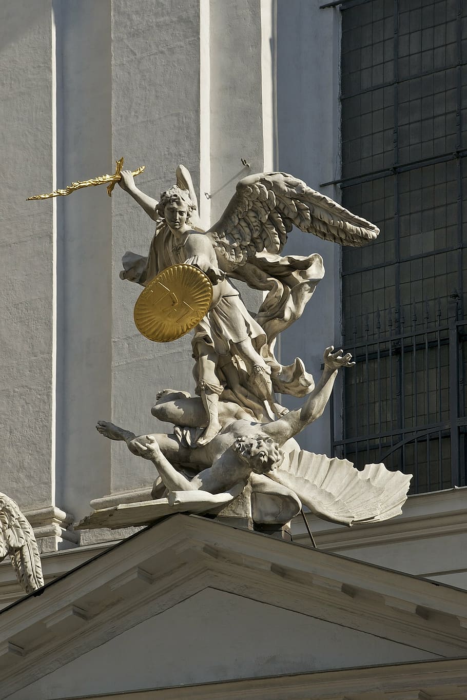 archangel, michael, vienna, church, statue, sculpture, christianity, HD wallpaper