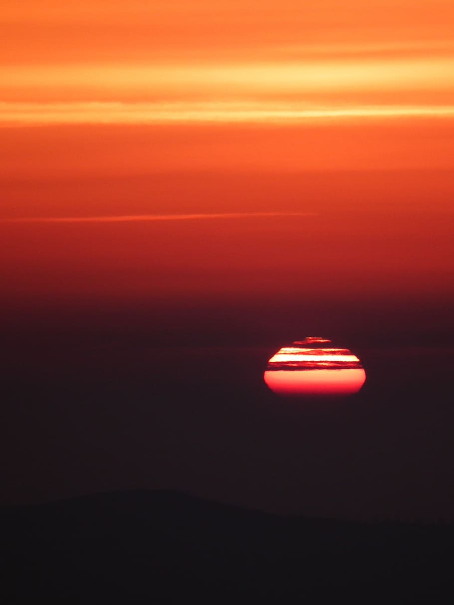 sun, evening, sunset, mood, afterglow, romantic, red, orange color HD wallpaper