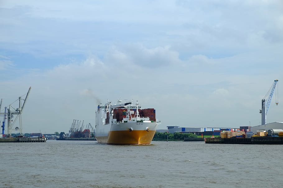 container ship, nautical vessel, sea, loading, freighter, displacement HD wallpaper