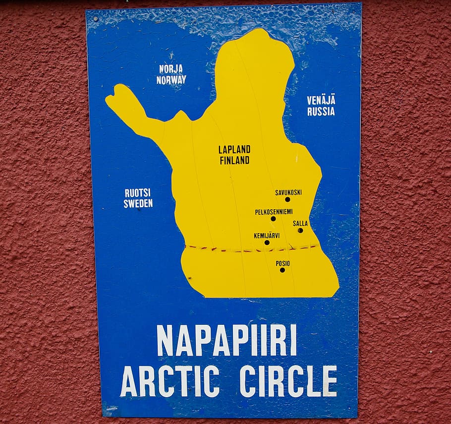Map, Lapland, Arctic Circle, sign, blue, yellow, communication HD wallpaper