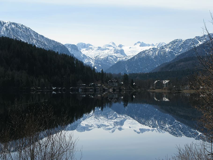 mountain, lake, mirroring, austria, snow, nature, landscape HD wallpaper