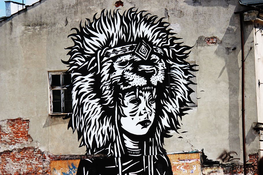 person wearing lion headdress painting, graffiti, leo, child HD wallpaper