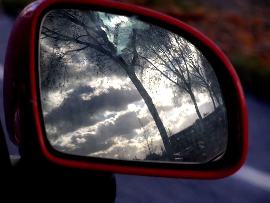 Rearview Mirror, Mirror, Reflection, Red, Car, car mirror, side mirror, HD wallpaper