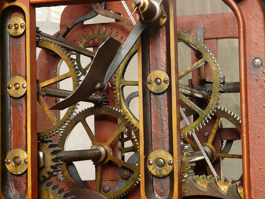 close-up photography of brown mechanical gears, wheels, machine HD wallpaper