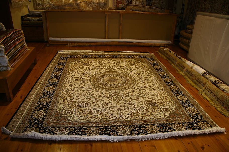 brown area rug on floor, carpets, rugs, store, home, interior HD wallpaper