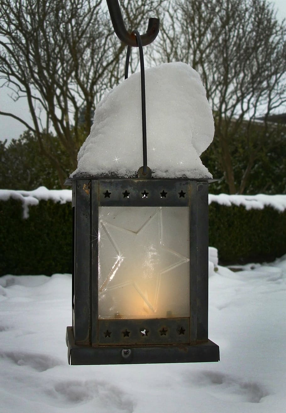 winter, snow, lantern, wintry, snowy, winter cold, light, candle HD wallpaper