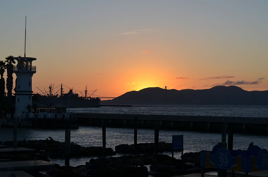 Sunset, Lighthouse, Dusk, Evening, evening sun, golden, abendstimmung HD wallpaper