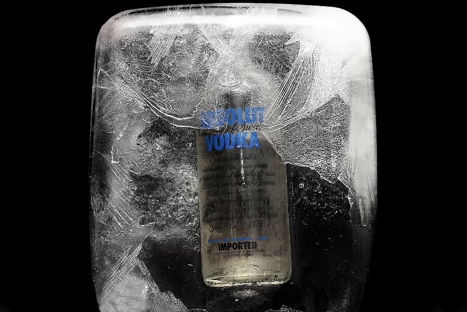clear glass Vodka bottle, Alcohol, Fiction, Ice, Macro, Kitchen