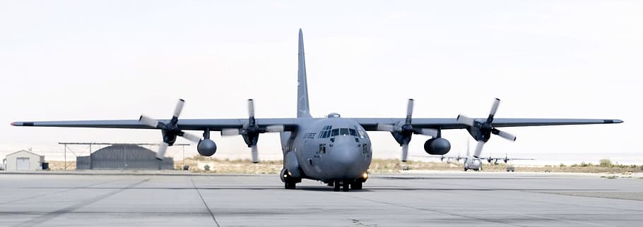 gray plane on gray concrete road, four, take off, air vehicle HD wallpaper