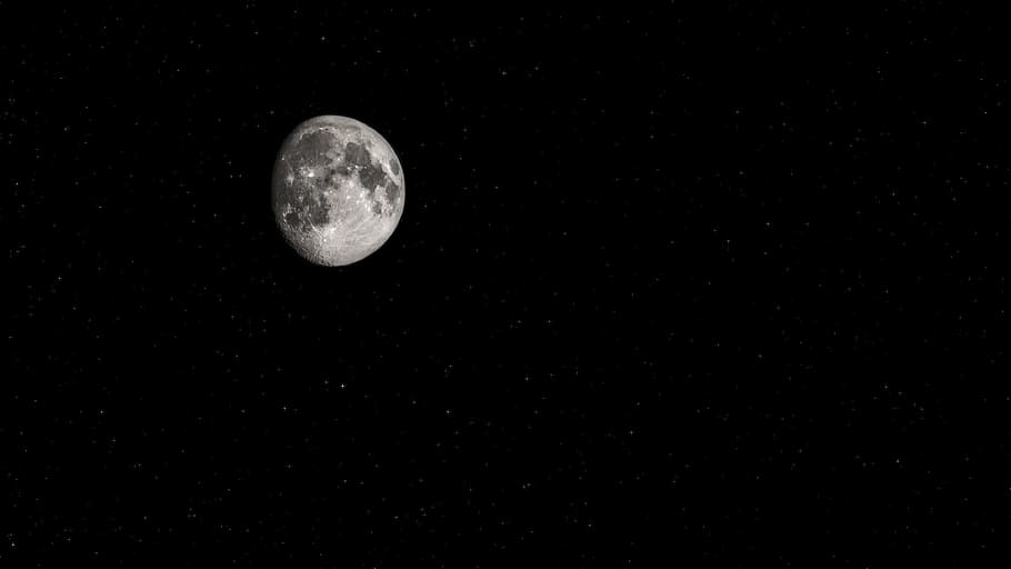 grayscale photography of full moon, star, night, sky, close, darkness, HD wallpaper