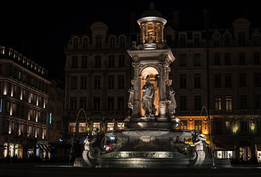lyon, lights, place, monuments, sculpture, representation, statue HD wallpaper