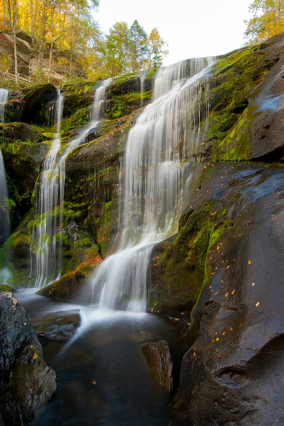 waterfalls, waterfalls during daytime, rock, mountain, cliff HD wallpaper