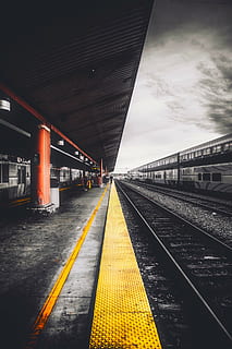 HD wallpaper: selective color photography of train trail, train station,  depot | Wallpaper Flare