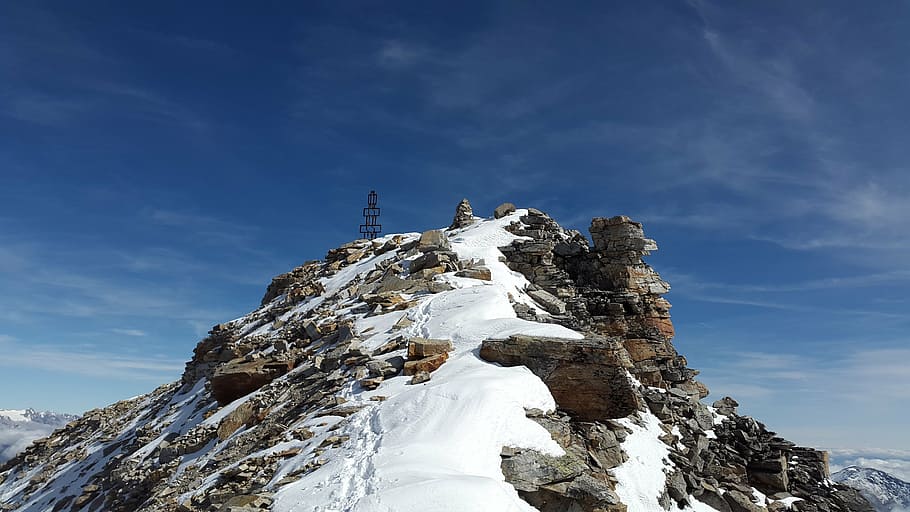 high angelus, summit, summit cross, ridge, south tyrol, alpine, HD wallpaper