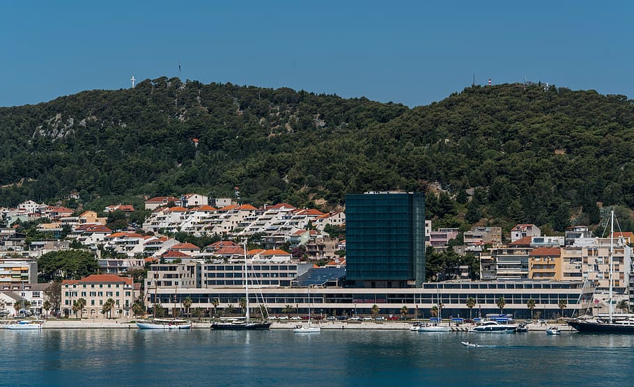 split, croatia, architecture, mountains, landscape, mediterranean HD wallpaper