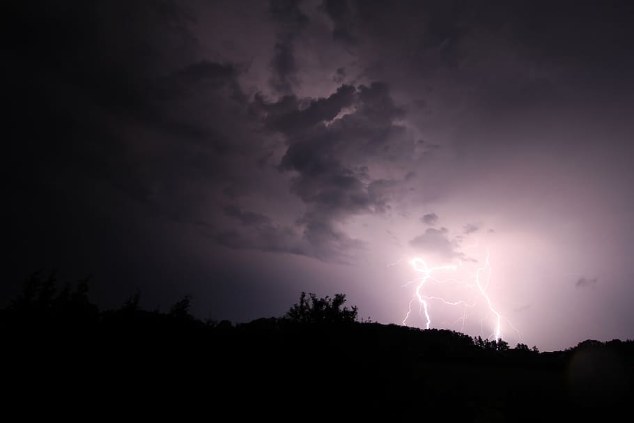 lightning strike with gray skies, flash, thunderstorm, weather HD wallpaper