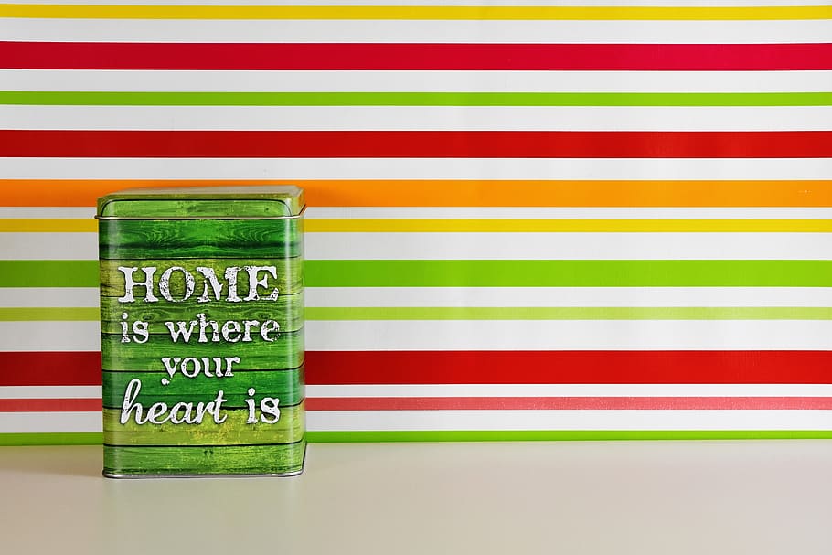 Box, Sheet, Storage, saying, home is where your heart is, striped HD wallpaper