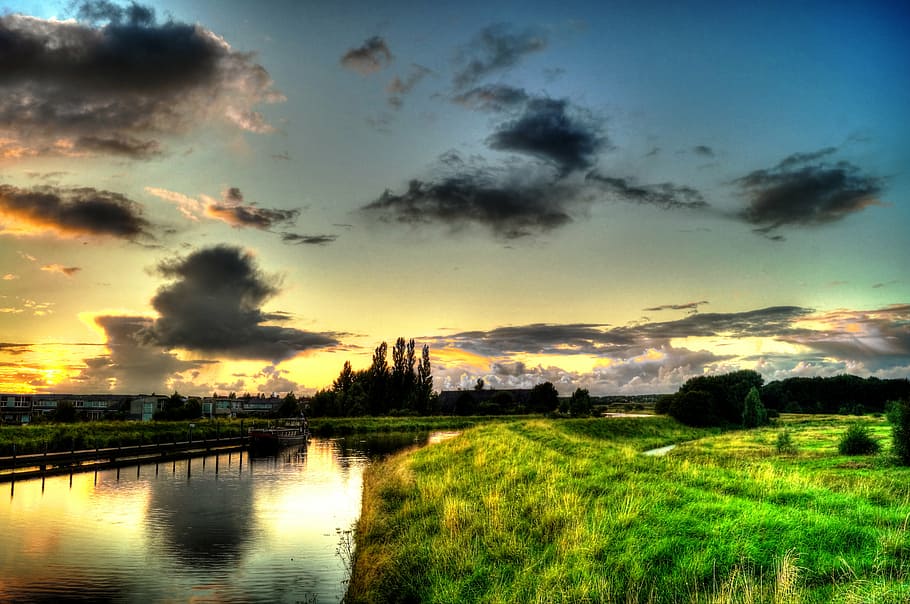 landscape photography of castle near body of water, green, grass HD wallpaper