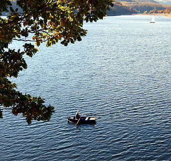 Hd Wallpaper Person Riding Boat Rurtalsperre Schwammenauel Eifel Lake Wallpaper Flare