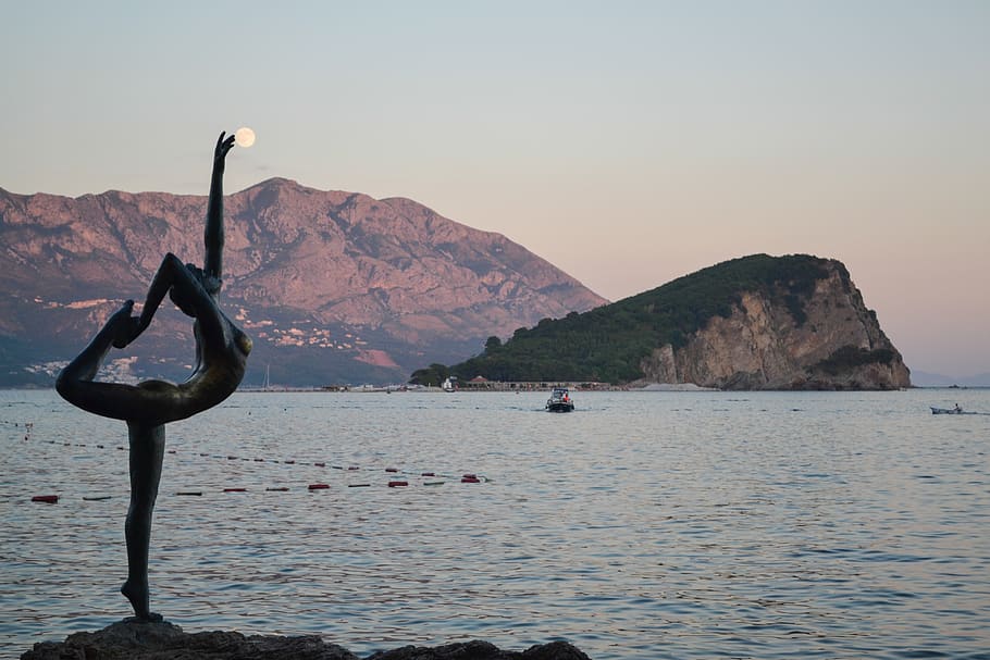 water, sea, monument, landscape, sky, montenegro, budva, island