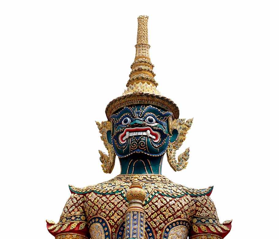 Hindu god statue under white sky, asia, asian, background, bangkok, HD wallpaper