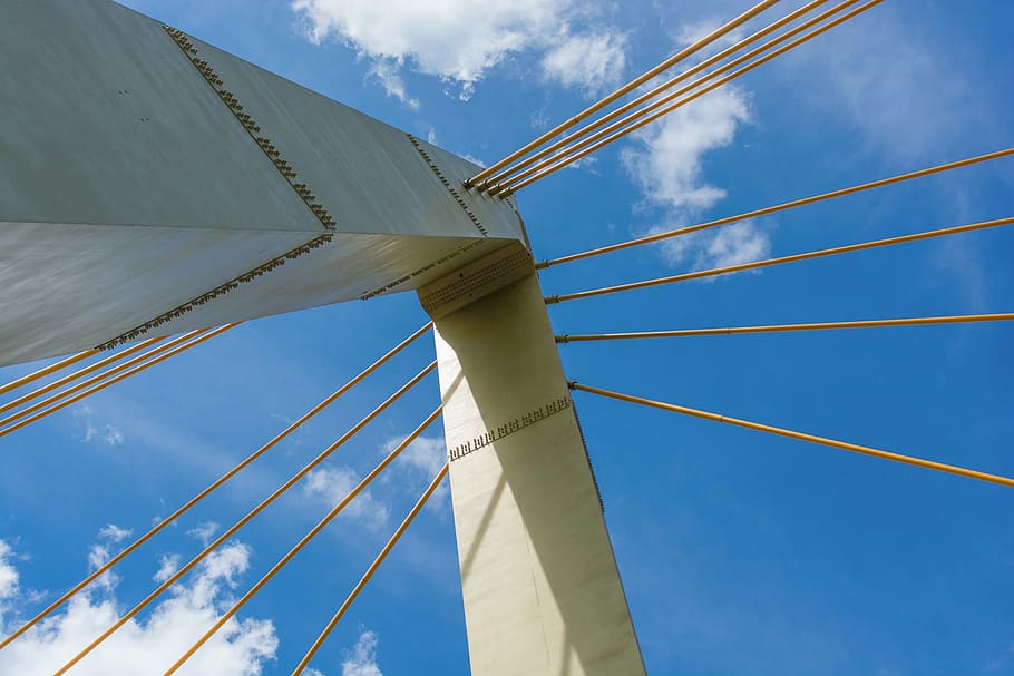 bridge, pylon, millenium, kazan, yellow, blue, sky, blue sky HD wallpaper