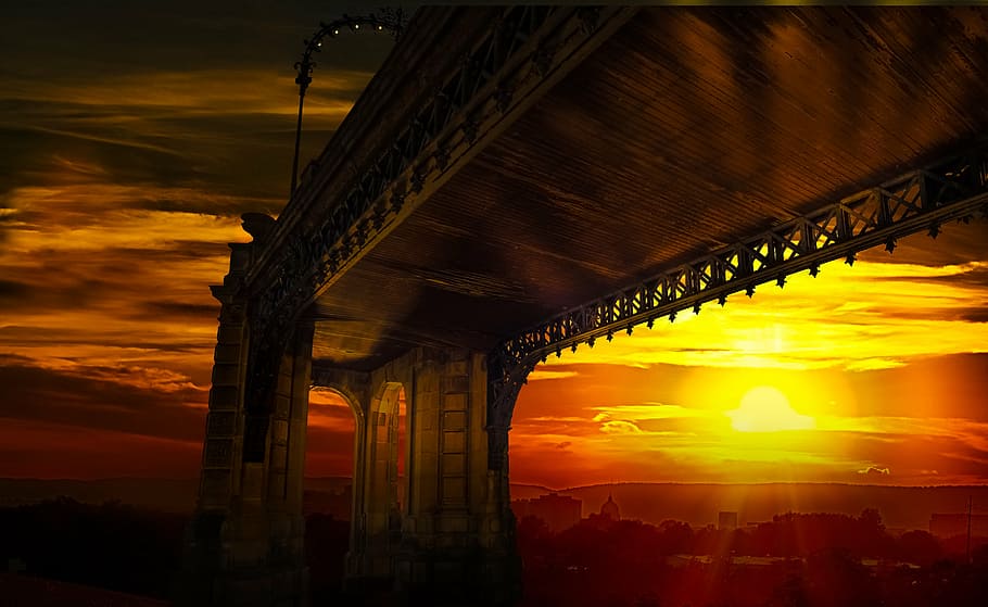 brown concrete bridge during golden time, background, pattern HD wallpaper
