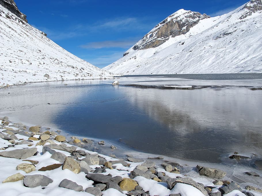 Bergsee, Water, Alpine, Winter, Nature, snow, mountain, ice HD wallpaper