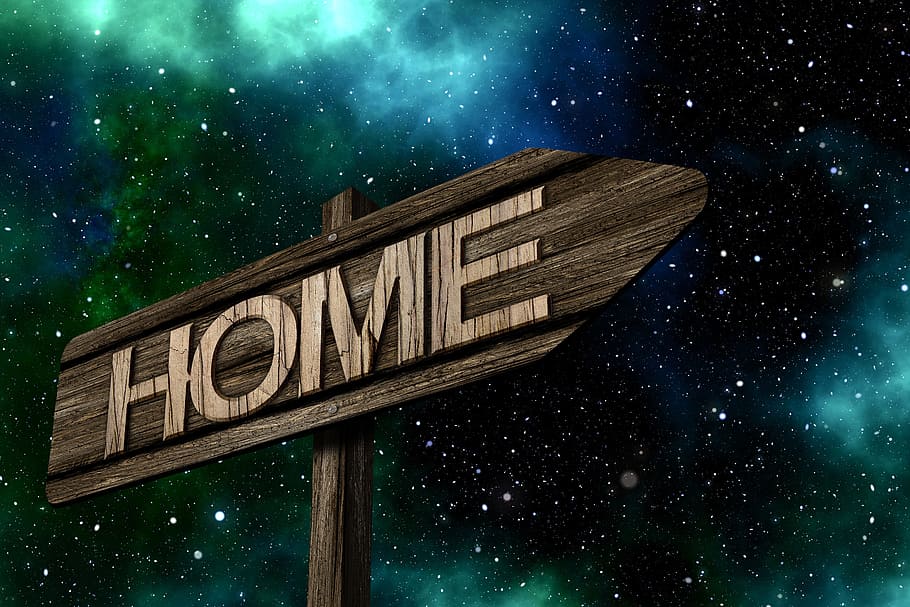 brown wooden Home signage under galaxy, directory, signposts, HD wallpaper