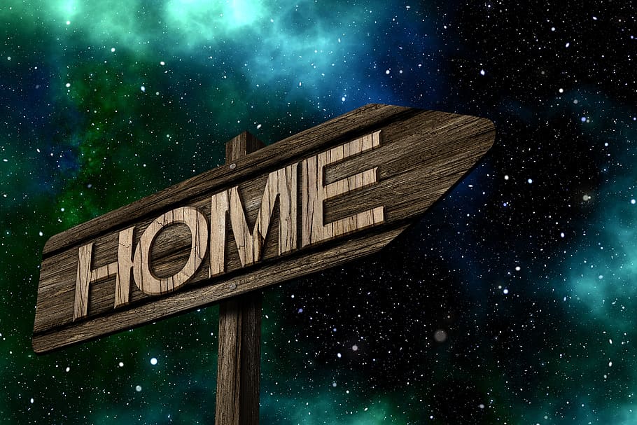 brown wooden Home signage under galaxy, directory, signposts HD wallpaper