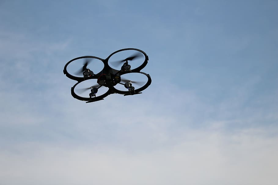 quadrocopter, aircraft, remotely controlled, low angle view HD wallpaper
