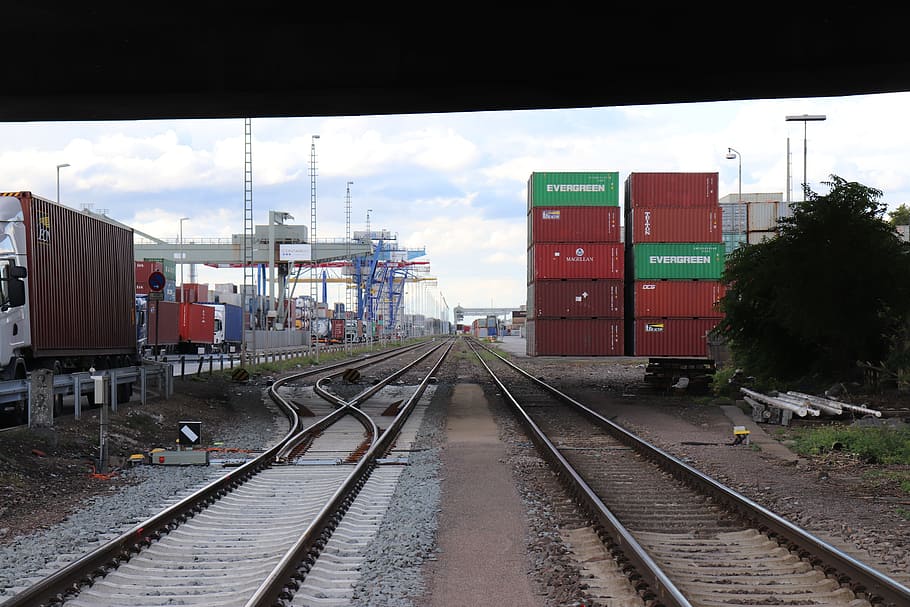port, train, truck, tons, mannheim, harbour area, transport HD wallpaper
