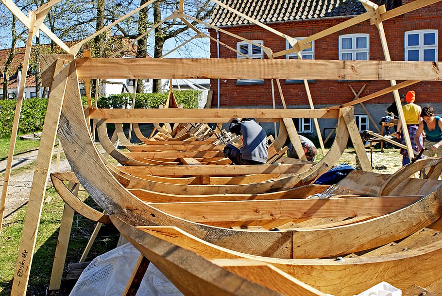 viking ship, shipbuilder, denmark, wood - material, built structure