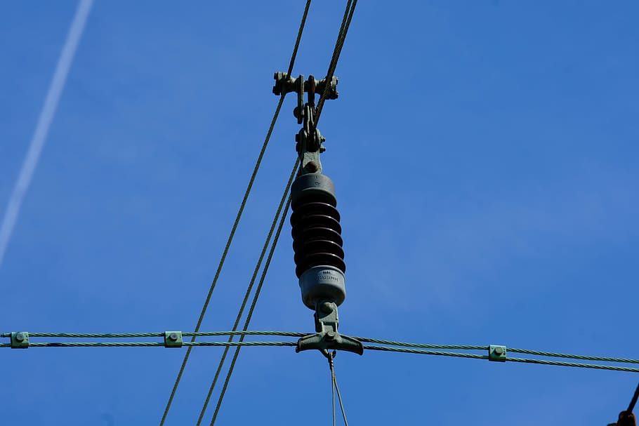 railway, technology, insulator, energy, current, power line HD wallpaper