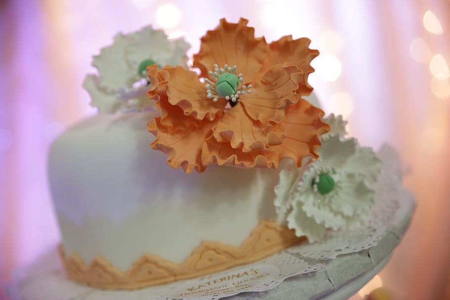 wedding cake, white cake, peach cake, flower, flowering plant HD wallpaper