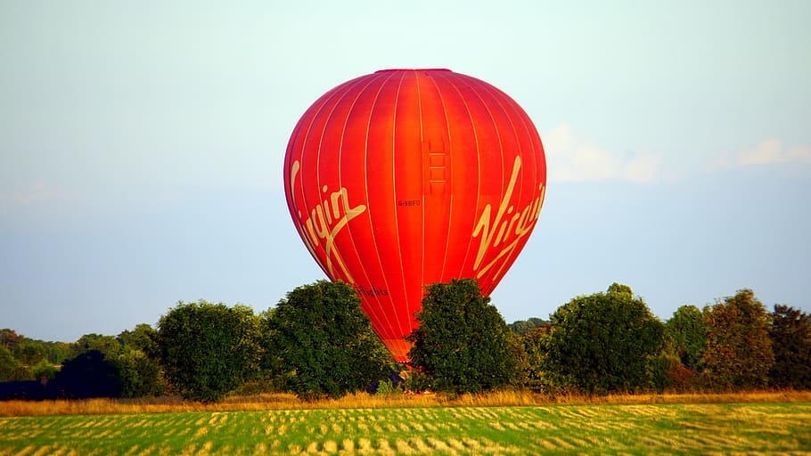 red, balloon, sky, air, adventure, hot, fly, landscape, flight HD wallpaper