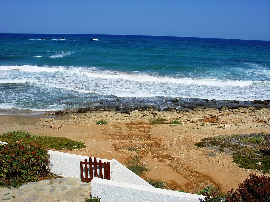 crete, greece, view, holidays, water, sea, landscape, beach HD wallpaper