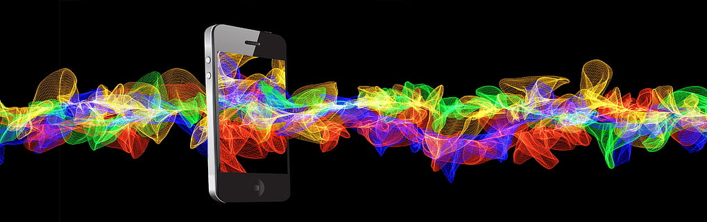 black iPhone 4 with graphic art, mobile phone, smartphone, particles HD wallpaper